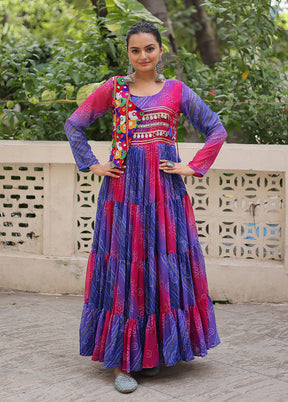 Purple Bandhani Printed Work Georgette Gown