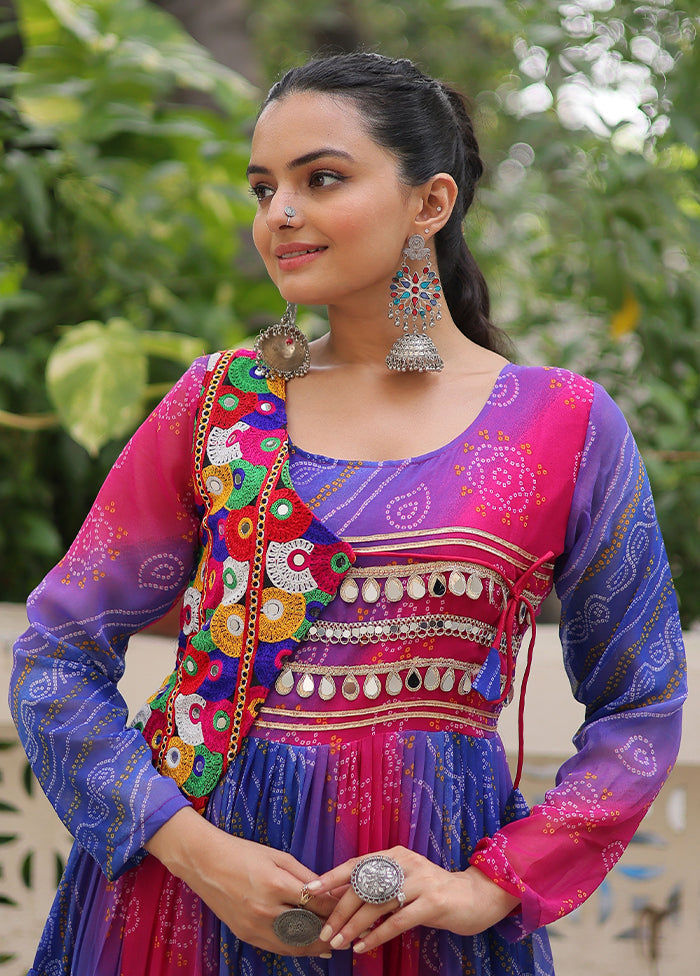 Purple Bandhani Printed Work Georgette Gown