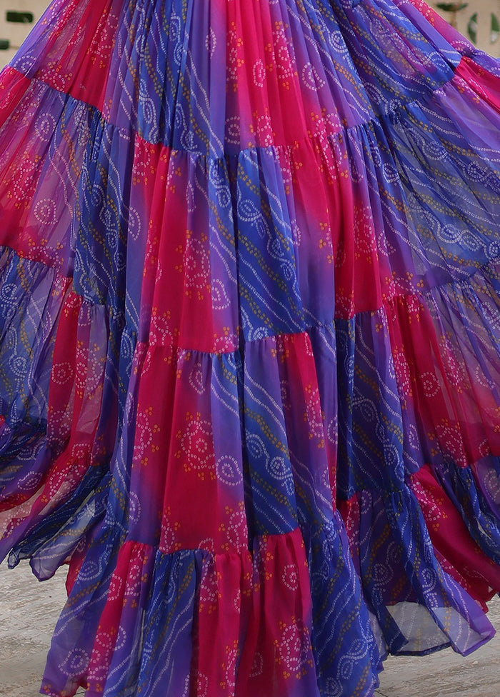 Purple Bandhani Printed Work Georgette Gown