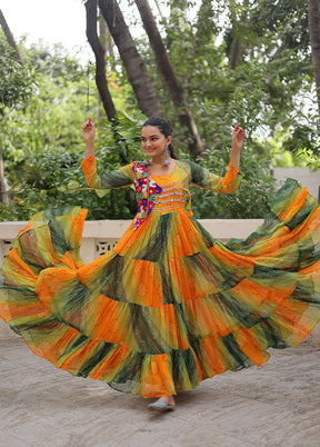 Yellow Bandhani Printed Work Georgette Gown