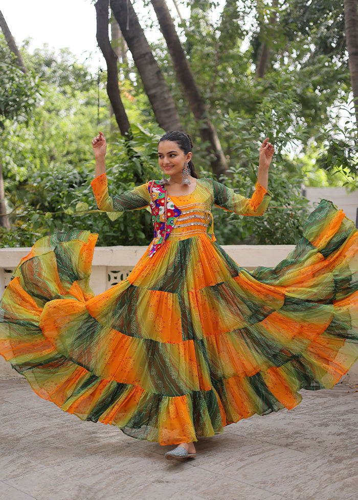 Yellow Bandhani Printed Work Georgette Gown
