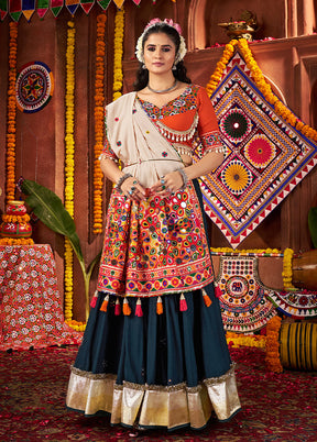 Blue Cotton Dupatta Lehenga Set