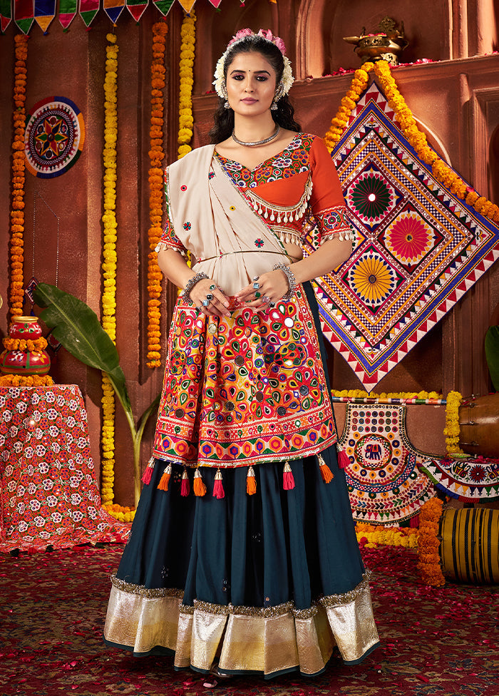 Blue Cotton Dupatta Lehenga Set