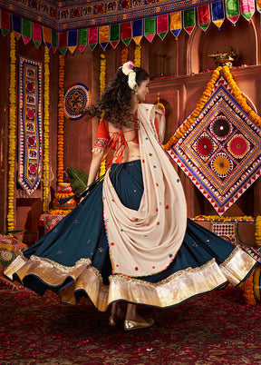 Blue Cotton Dupatta Lehenga Set