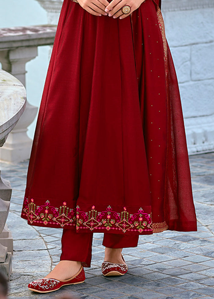 3 Pc Maroon Silk Suit Set