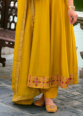 3 Pc Yellow Silk Suit Set