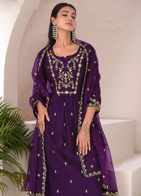 3 Pc Purple Silk Suit Set