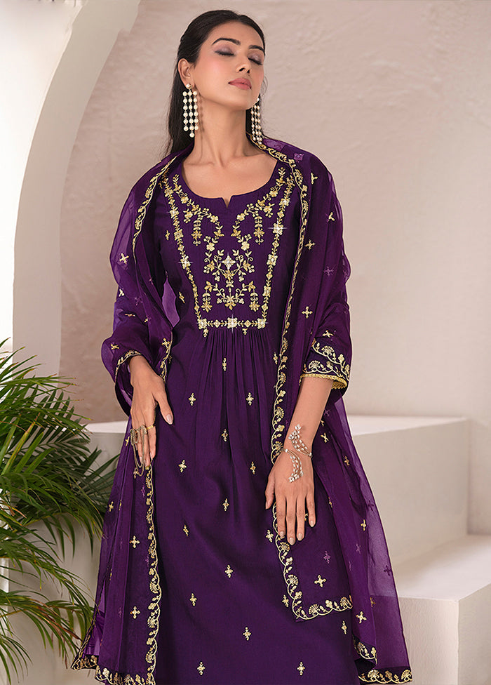 3 Pc Purple Silk Suit Set