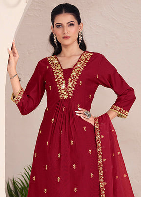 3 Pc Maroon Silk Suit Set