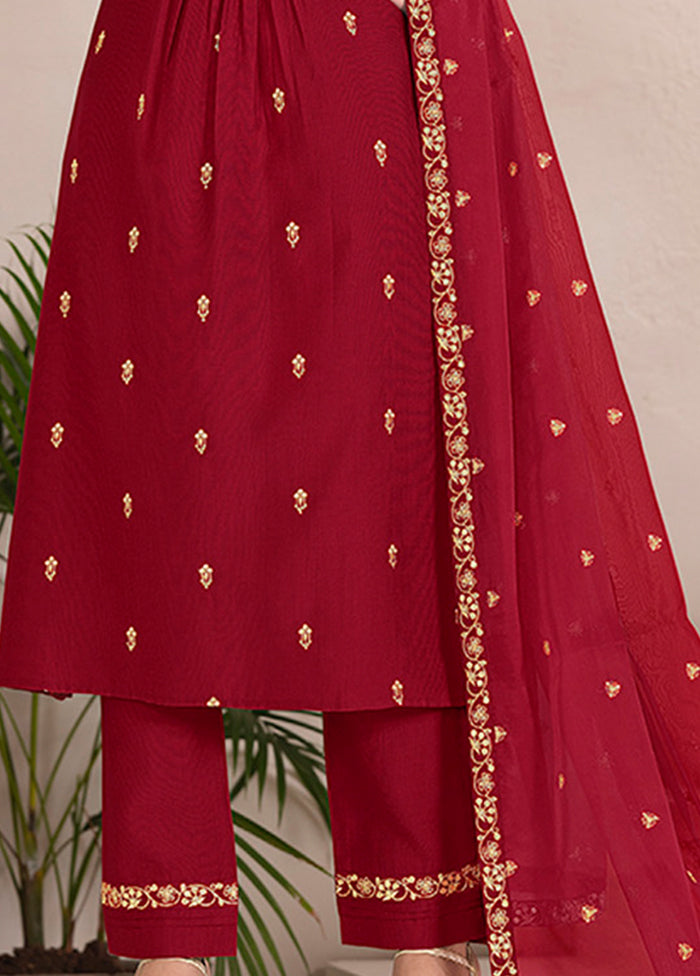 3 Pc Maroon Silk Suit Set