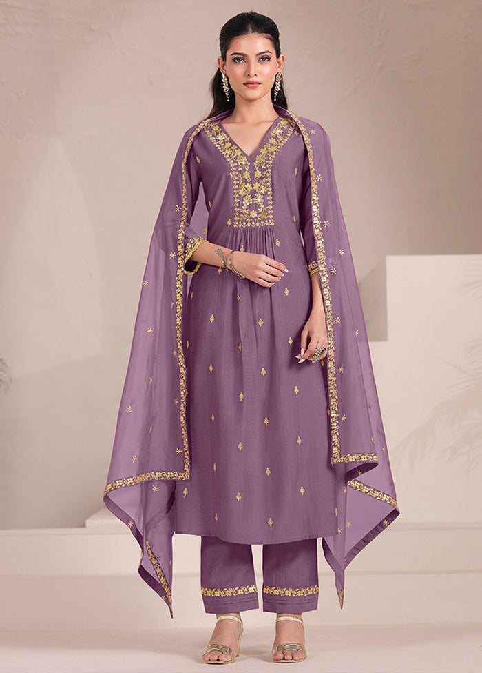 3 Pc Lavender Silk Suit Set
