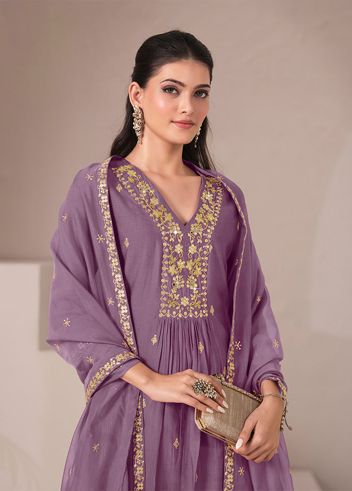 3 Pc Lavender Silk Suit Set