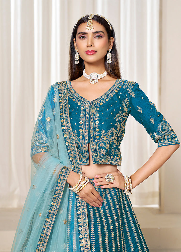 Green Blended Silk Dupatta Lehenga Set