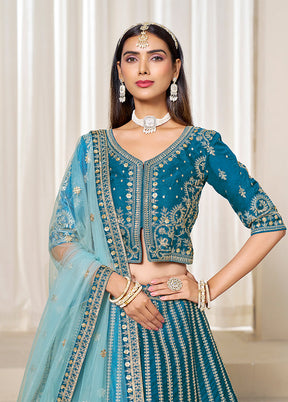 Green Blended Silk Dupatta Lehenga Set