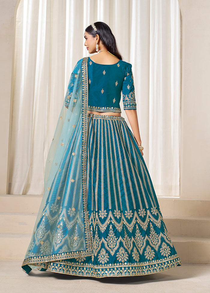 Green Blended Silk Dupatta Lehenga Set