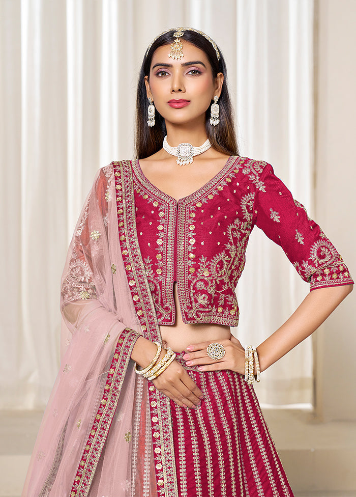 Pink Blended Silk Dupatta Lehenga Set