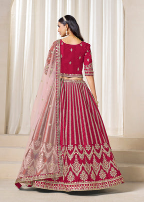 Pink Blended Silk Dupatta Lehenga Set