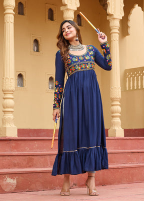 Blue Gamthi Work Silk Kurti