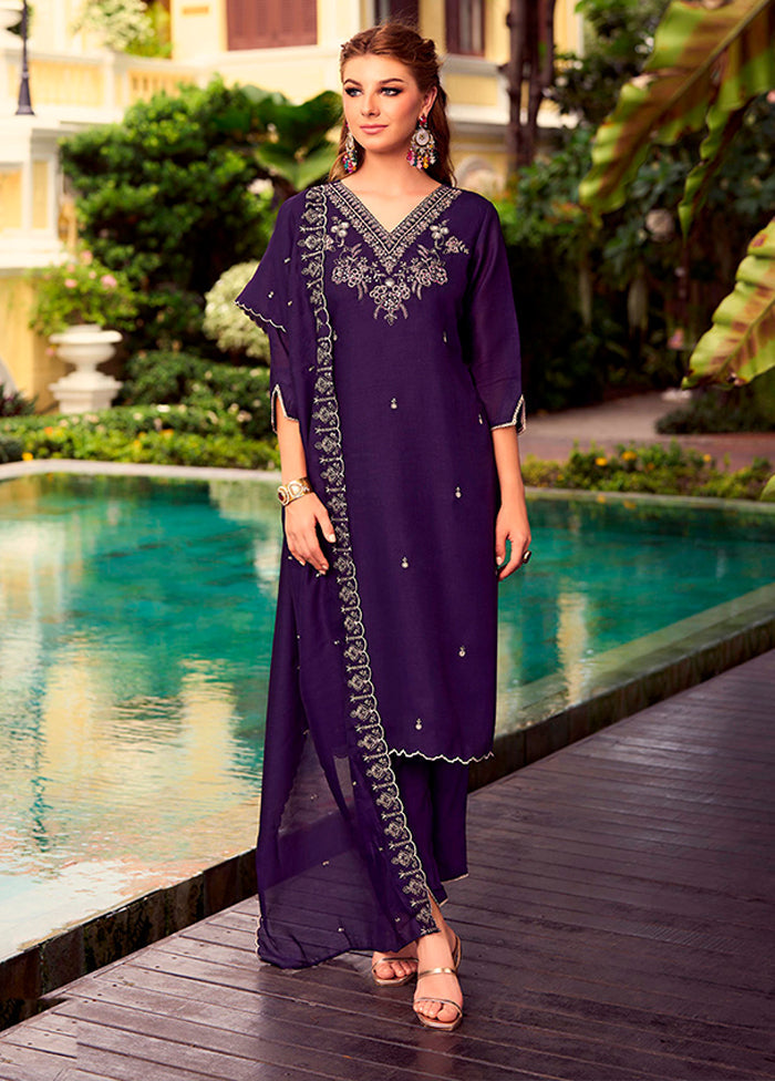 3 Pc Purple Silk Suit Set