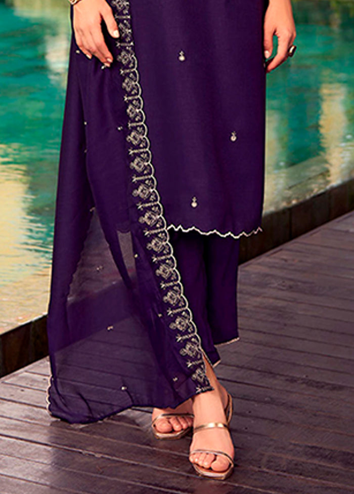 3 Pc Purple Silk Suit Set