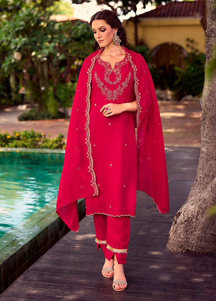 3 Pc Pink Silk Suit Set