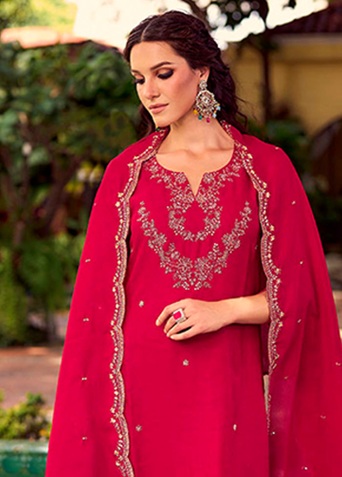 3 Pc Pink Silk Suit Set