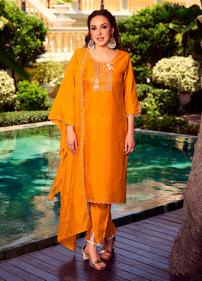 3 Pc Yellow Silk Suit Set