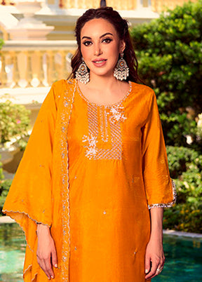 3 Pc Yellow Silk Suit Set