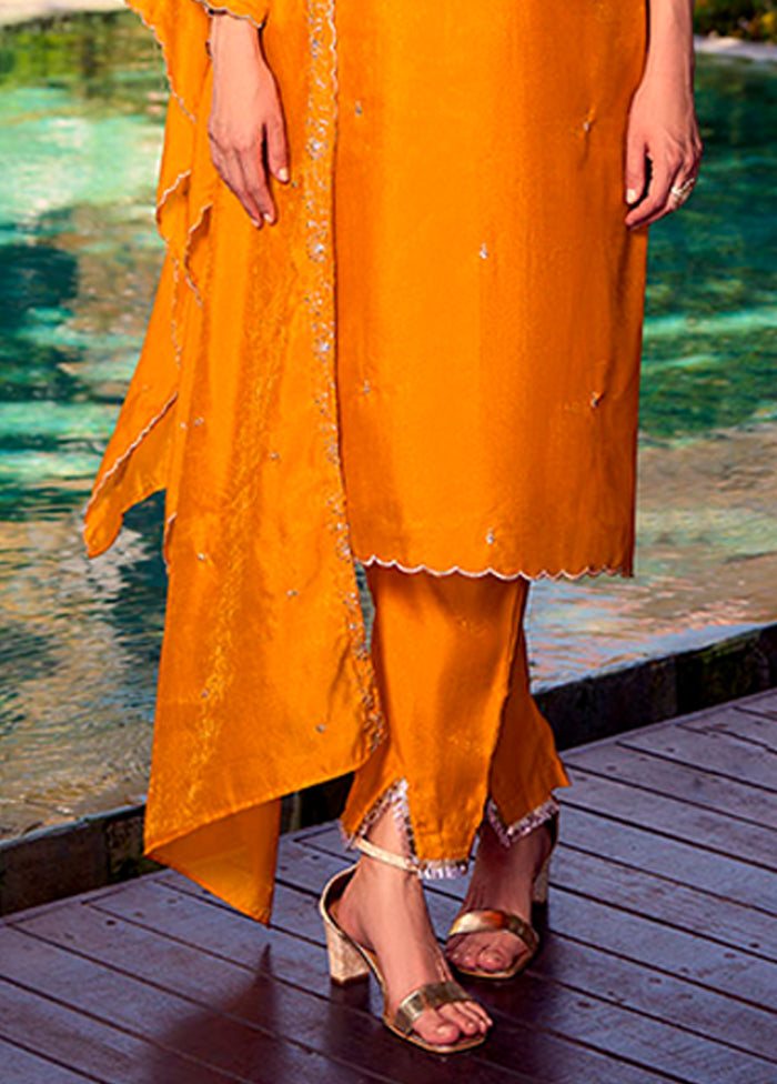 3 Pc Yellow Silk Suit Set