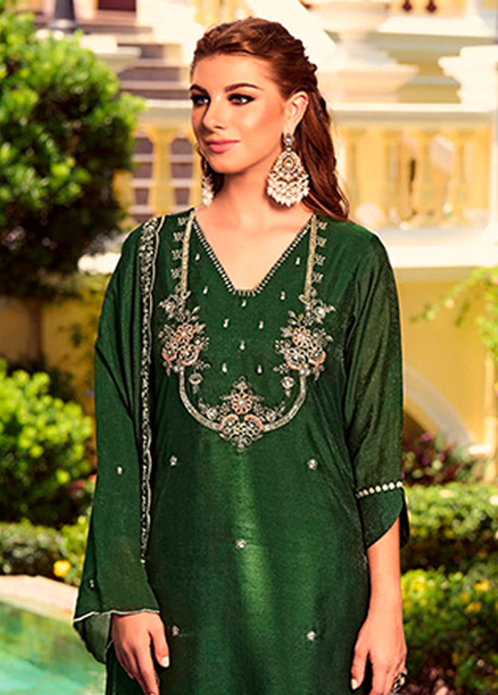 3 Pc Green Silk Suit Set