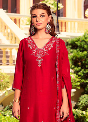 3 Pc Red Silk Suit Set