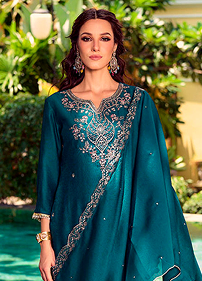 3 Pc Green Silk Suit Set