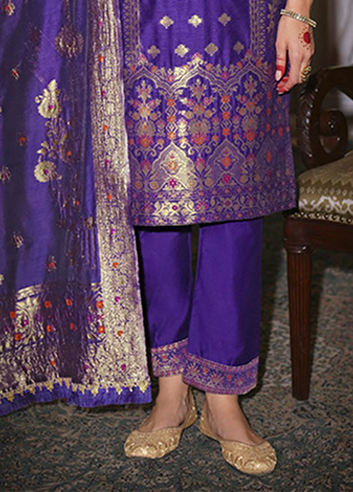 3 Pc Blue Silk Suit Set