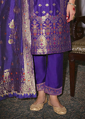 3 Pc Blue Silk Suit Set