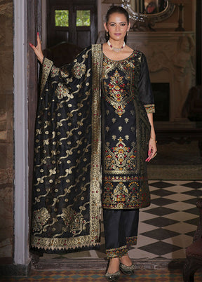 3 Pc Black Silk Suit Set