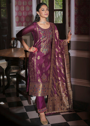 3 Pc Wine Silk Suit Set