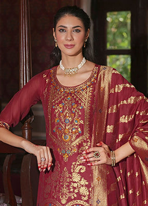 3 Pc Maroon Silk Suit Set