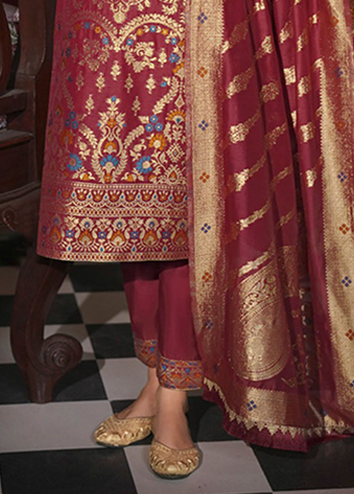 3 Pc Maroon Silk Suit Set