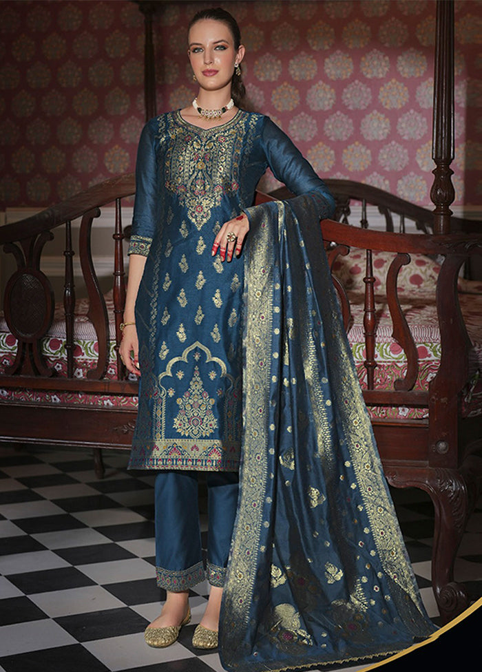 3 Pc Green Silk Suit Set