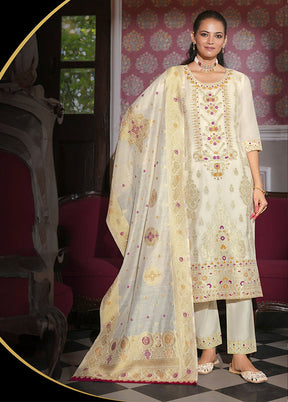 3 Pc Cream Silk Suit Set