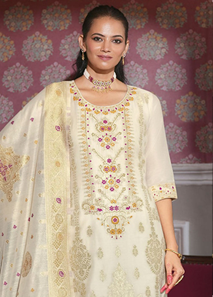 3 Pc Cream Silk Suit Set