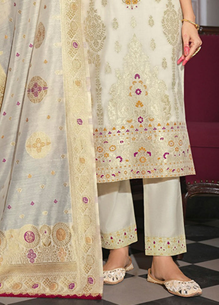 3 Pc Cream Silk Suit Set