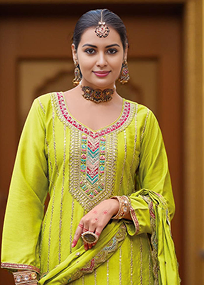3 Pc Yellow Silk Plazzo Suits Set