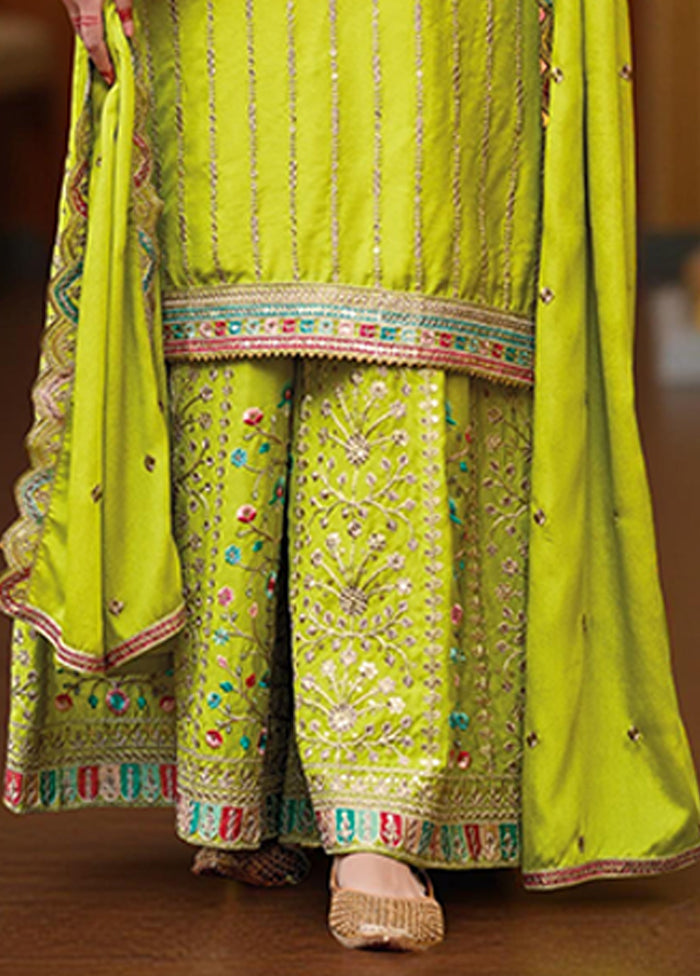 3 Pc Yellow Silk Plazzo Suits Set