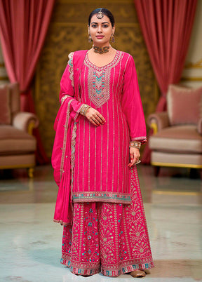3 Pc Pink Silk Plazzo Suits Set