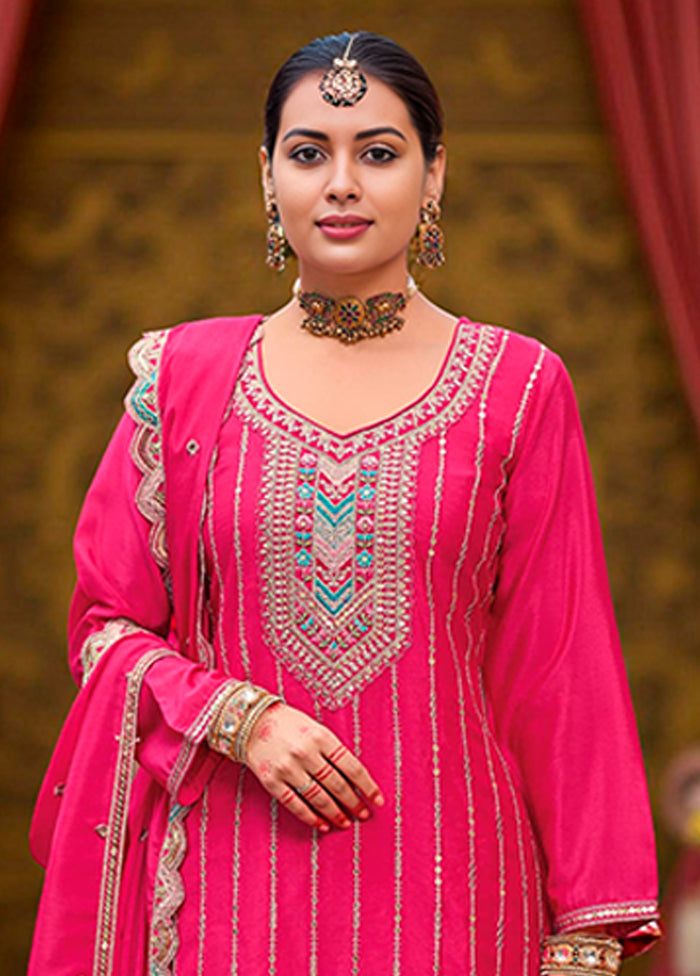 3 Pc Pink Silk Plazzo Suits Set