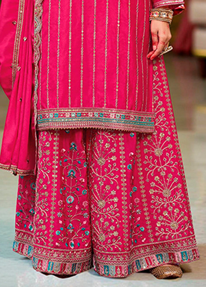 3 Pc Pink Silk Plazzo Suits Set