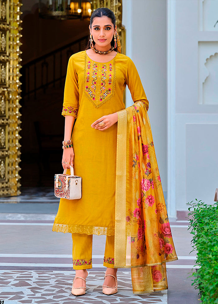 3 Pc Yellow Silk Suit Set