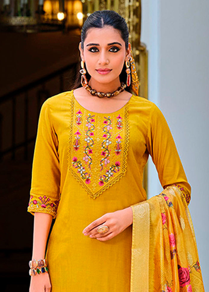 3 Pc Yellow Silk Suit Set