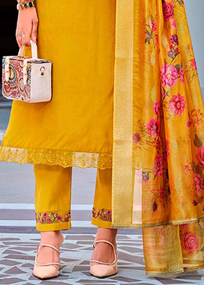 3 Pc Yellow Silk Suit Set